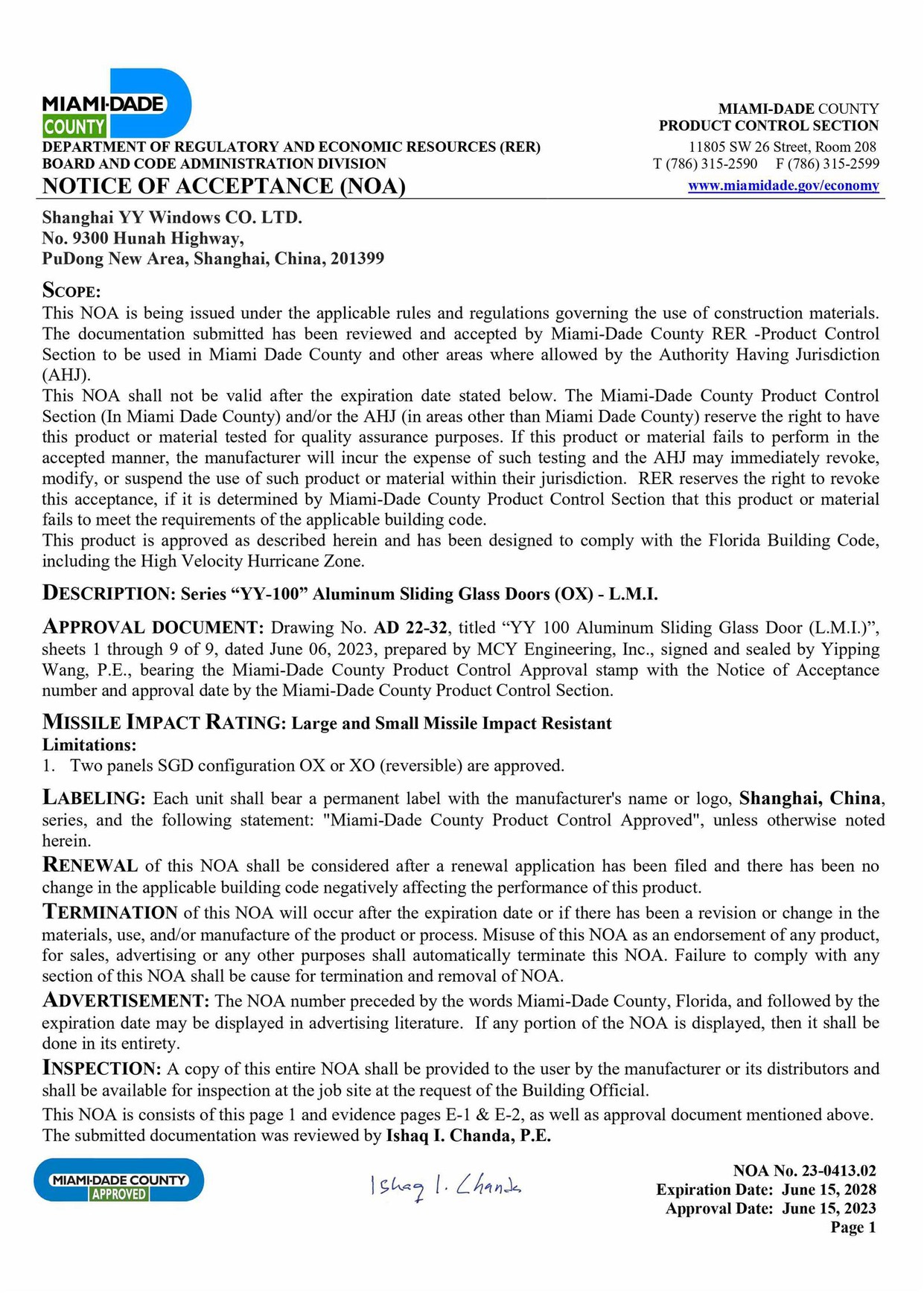 Miami-Dade Notice of Acceptance (NOA) standards Miami-Dade Notice of Acceptance (NOA) standards
